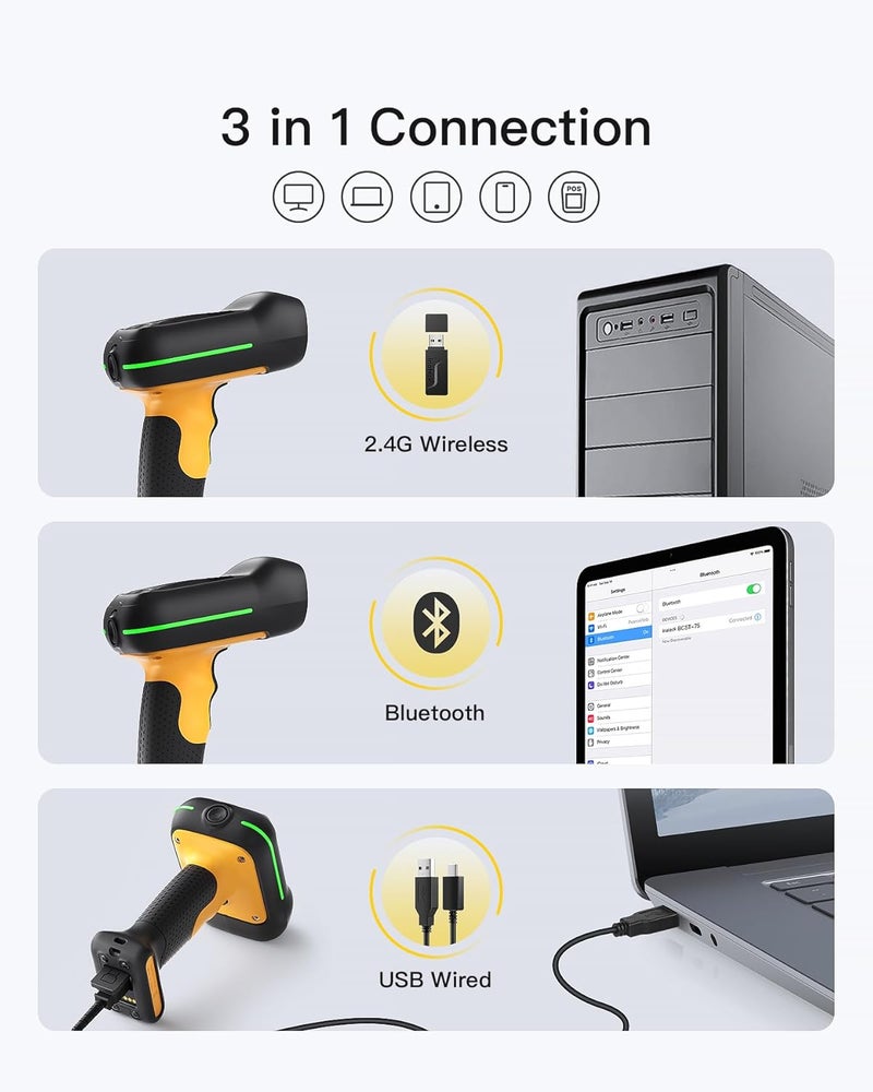 Inateck Industrial Barcode Scanner Bluetooth, 1D 2D QR Code Scanner Wireless with IP67 Waterproof and Dustproof, Handscanner with App & SDK, BCST-75 - Image 5